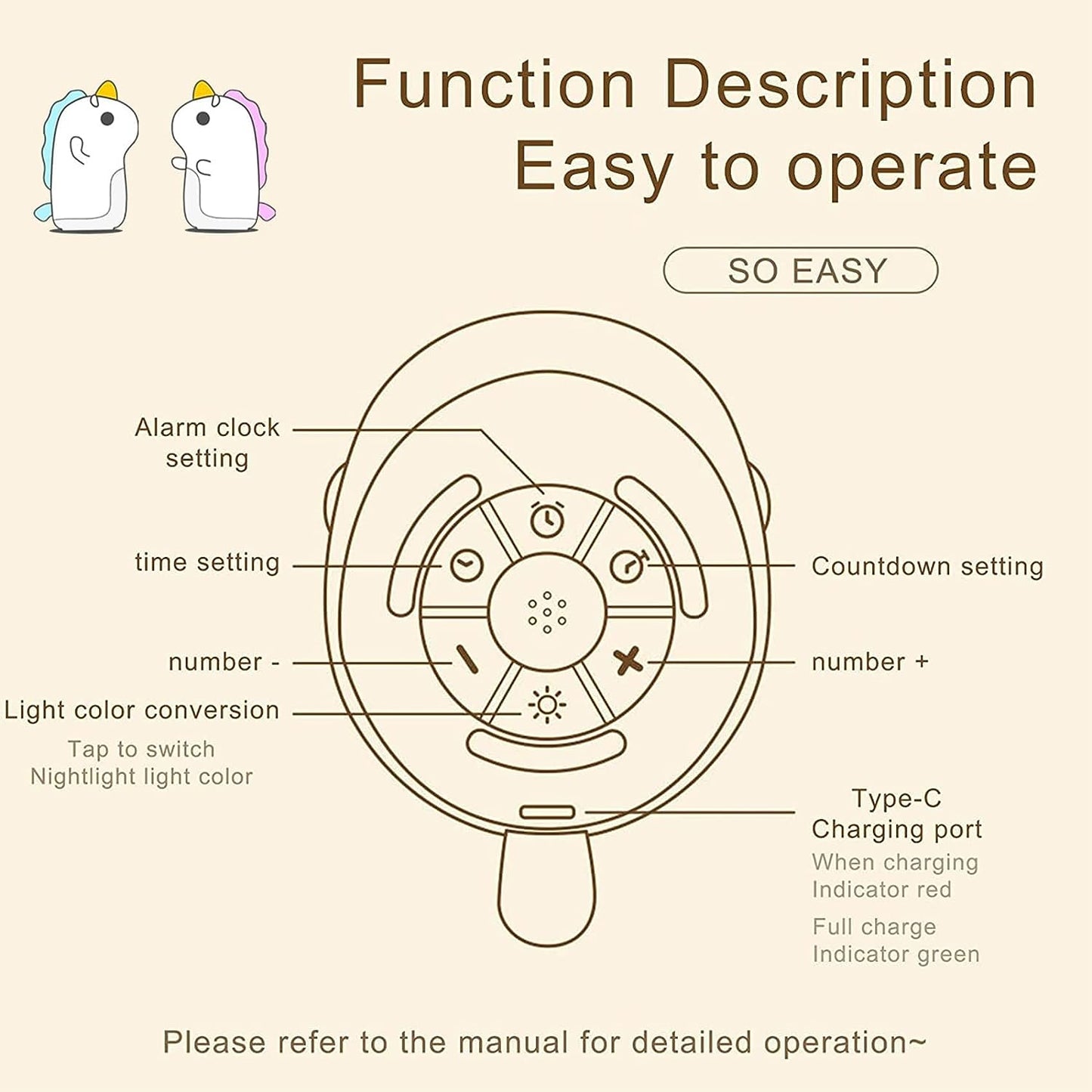 Lampe de nuit en silicone licorne + réveil