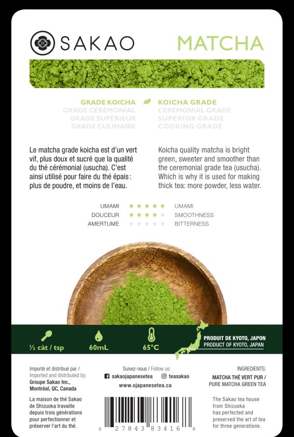 Poudre de thé vert Matcha de qualité Sakao Koicha (30G)