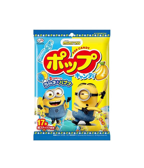 Fujiya Minions Lollipop Candy Ramune & Banana [Best Before Date: 2027.06]