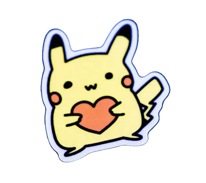 A Pikachu sticker holding a red heart, shown on a white background 