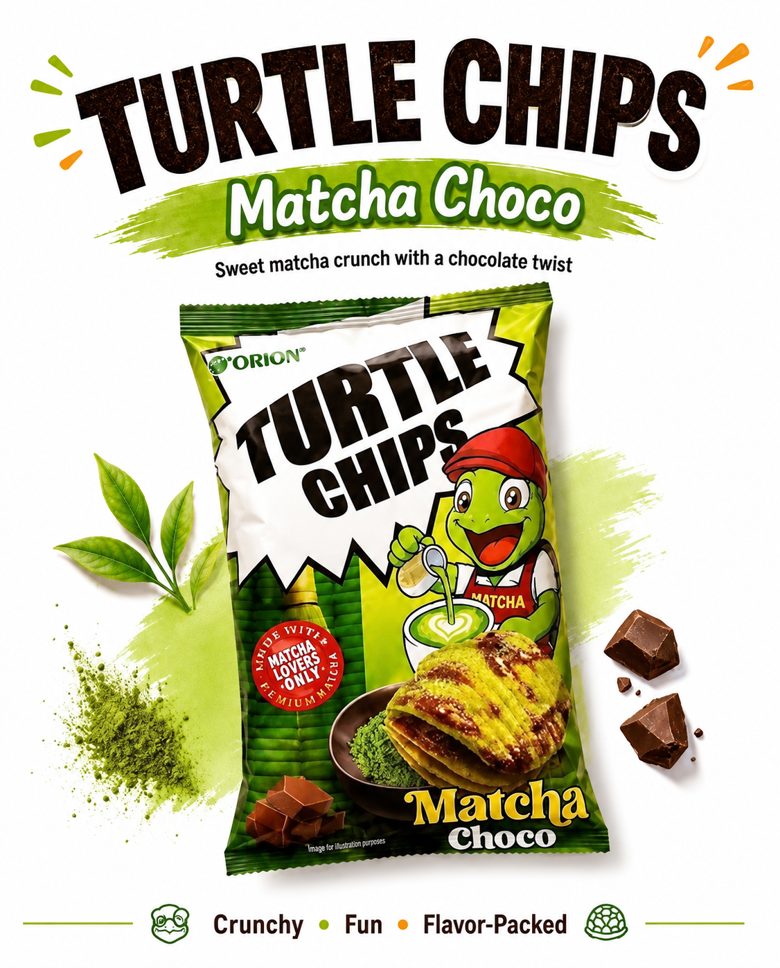 Orion Turtle Chips Matcha Choco (160G) [Best Before Date: 2027.03.14]
